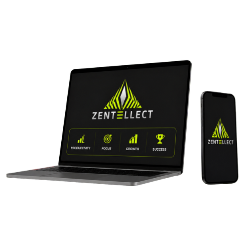 Zentellect digital templates displayed on laptop and phone